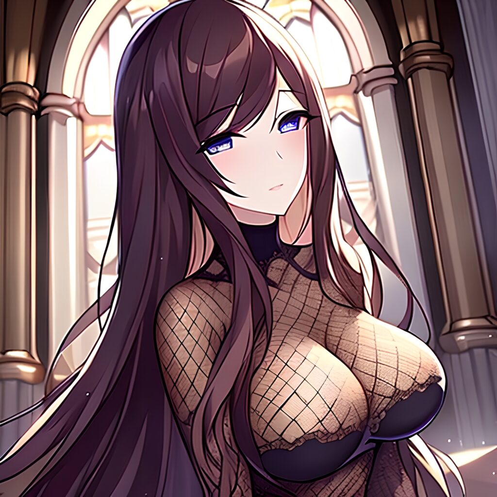 long hair brunette messy hair church woman fishnet 