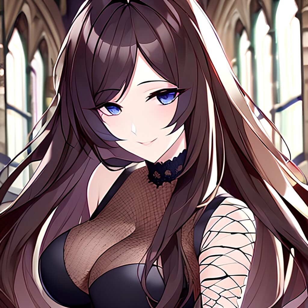 long hair brunette messy hair fishnet church woman