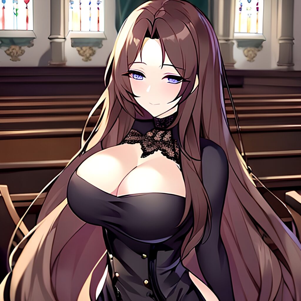 long hair brunette messy hair fishnet woman church 
