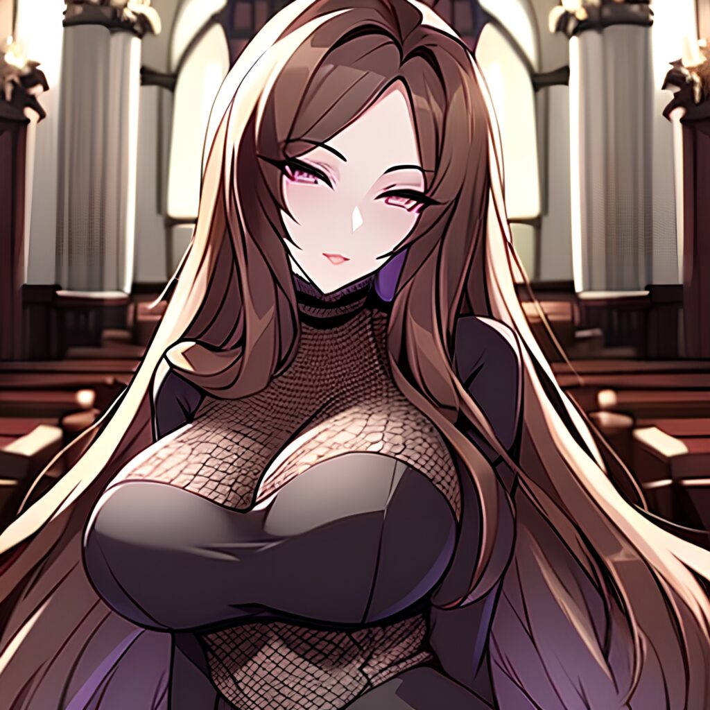 long hair brunette messy hair woman church fishnet