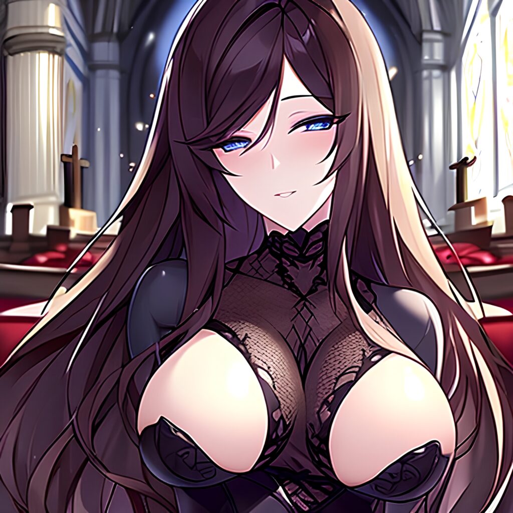 long hair brunette messy hair woman church fishnet 