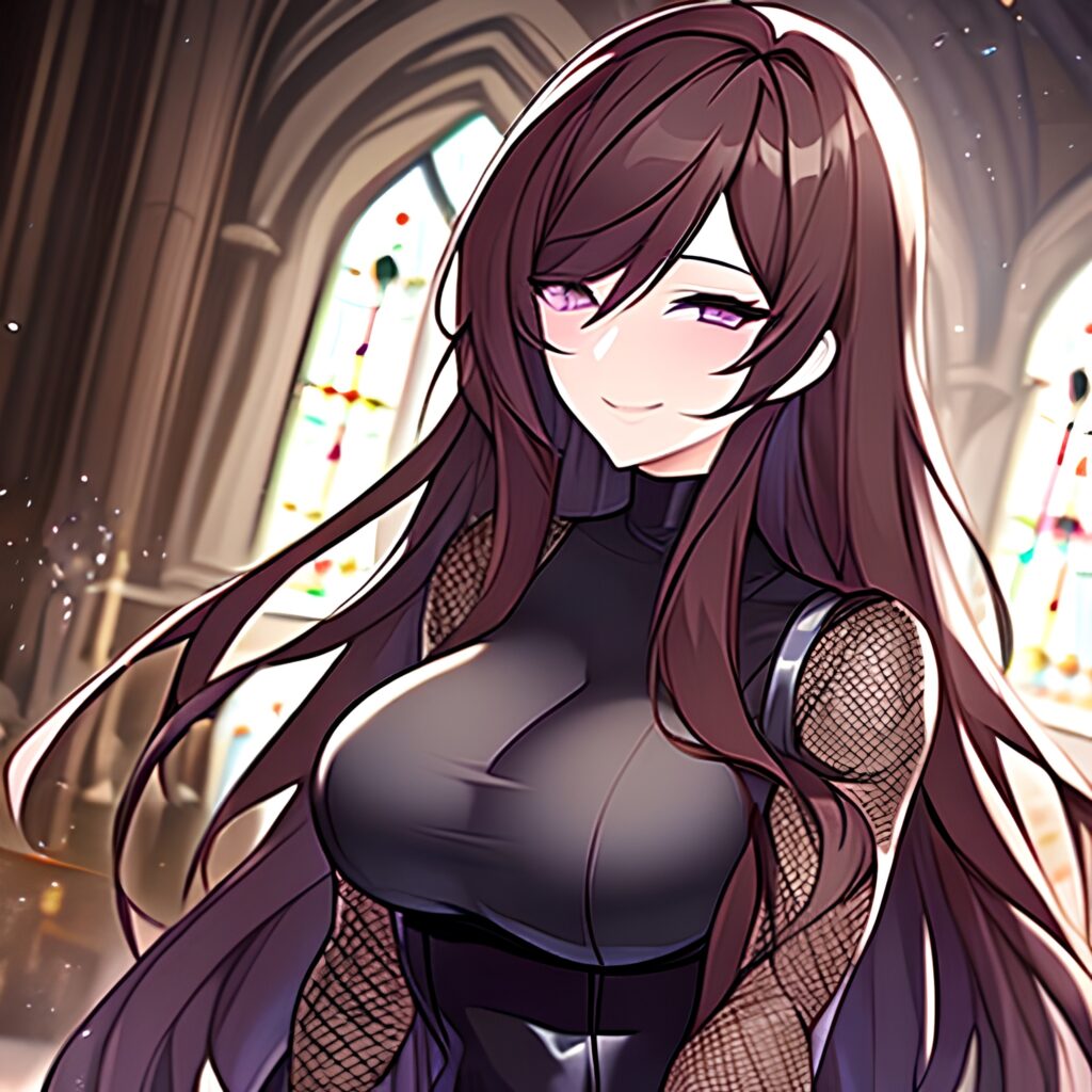 long hair brunette messy hair woman church fishnet
