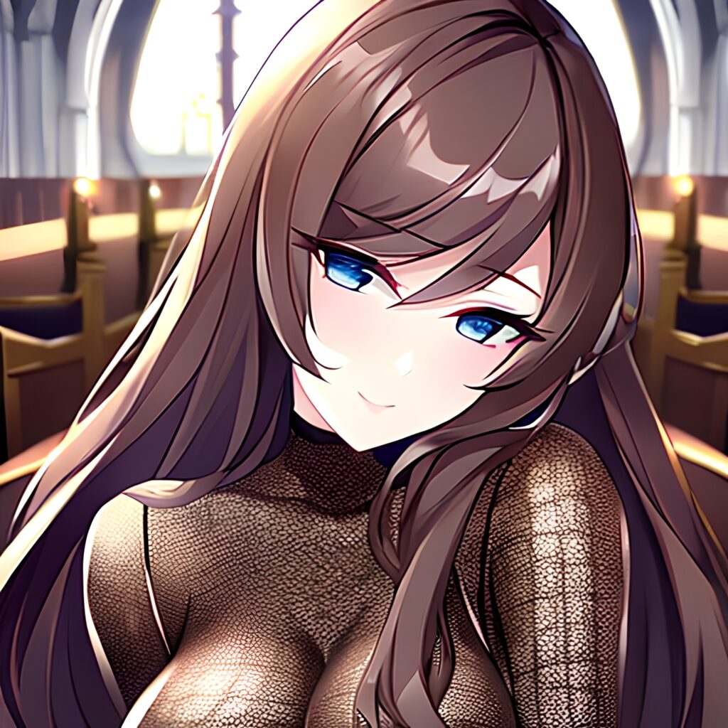 long hair brunette messy hair woman church fishnet