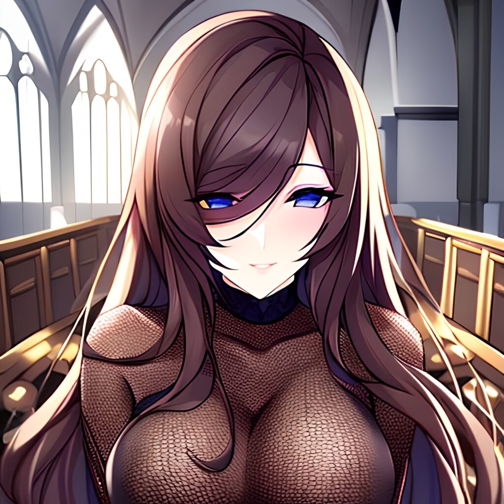 long hair brunette messy hair woman church fishnet 