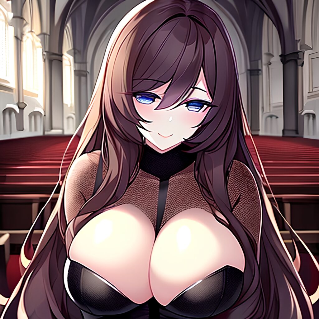 long hair brunette messy hair woman fishnet church 