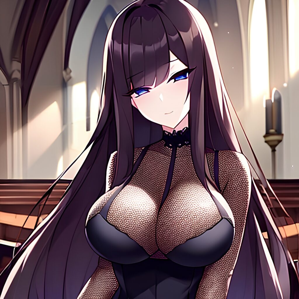 long hair brunette woman church fishnet messy hair 