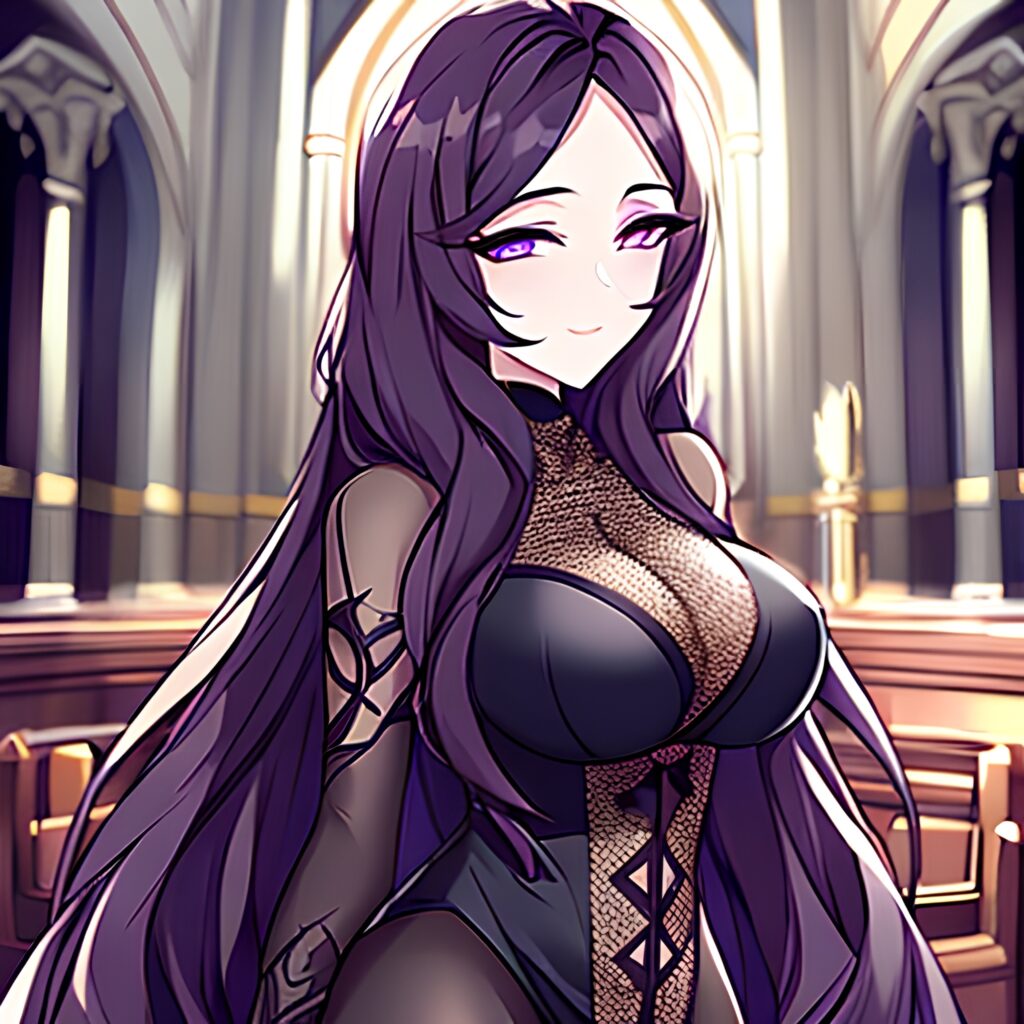 long hair brunette woman church messy hair fishnet