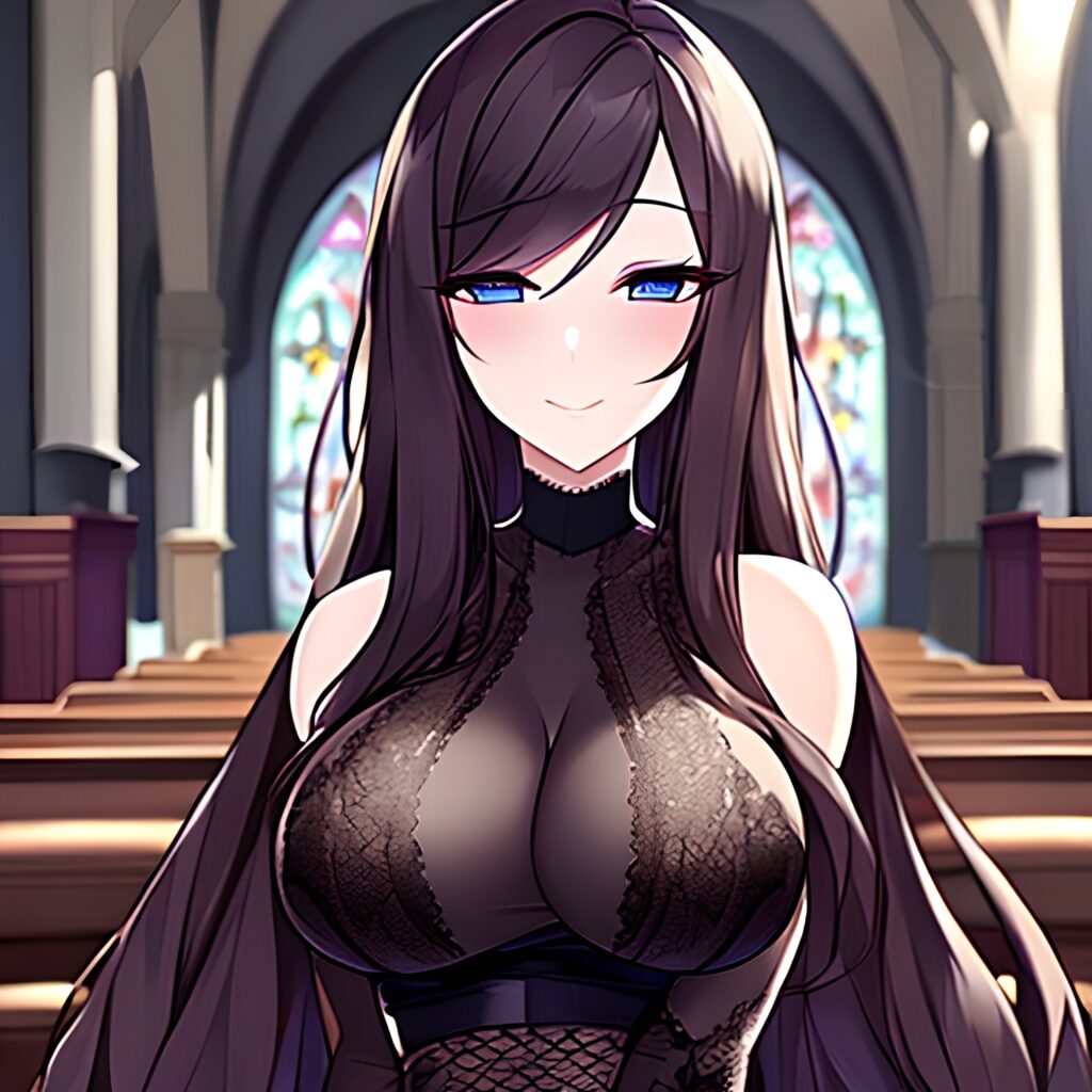 long hair brunette woman fishnet church messy hair 