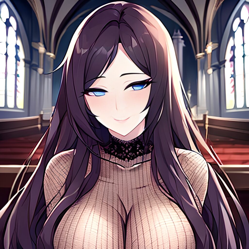 long hair brunette woman fishnet church messy hair 