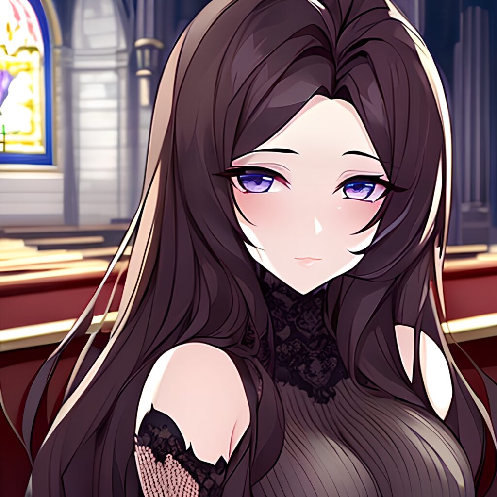 long hair brunette woman fishnet messy hair church