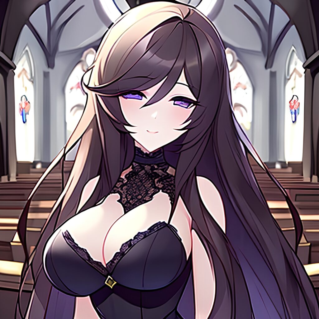 long hair brunette woman messy hair church fishnet