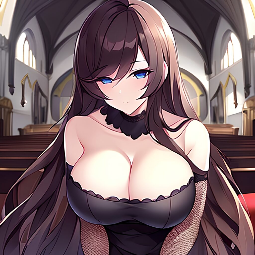 long hair church brunette fishnet messy hair woman 