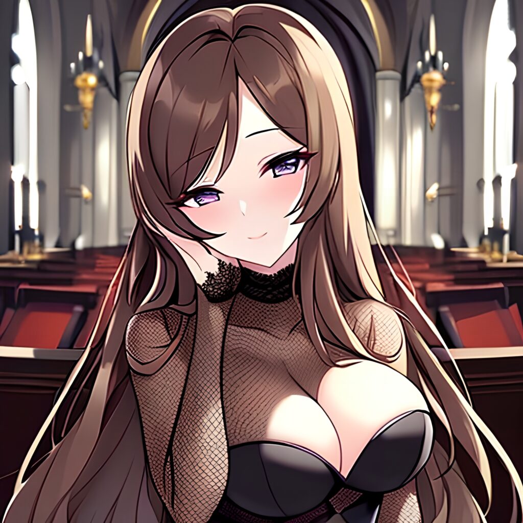 long hair church brunette fishnet messy hair woman 