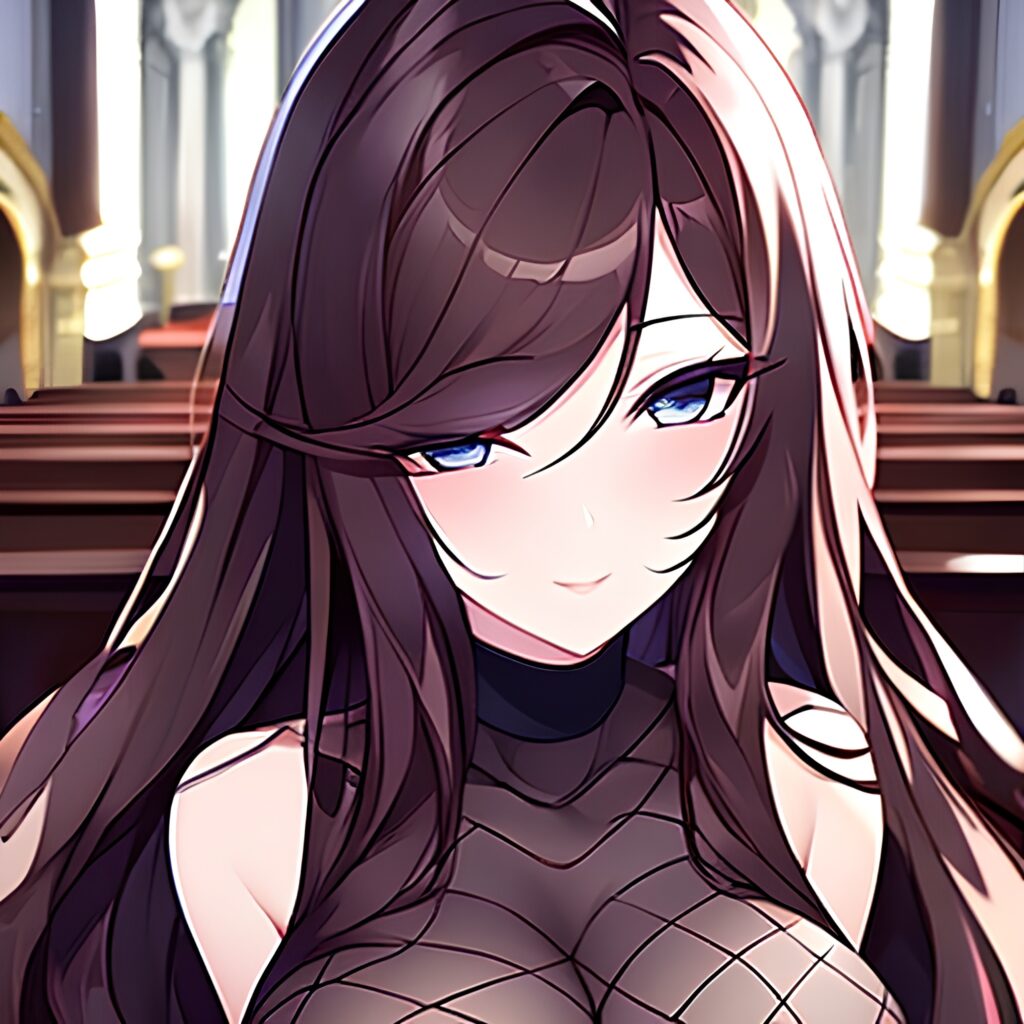 long hair church brunette fishnet messy hair woman