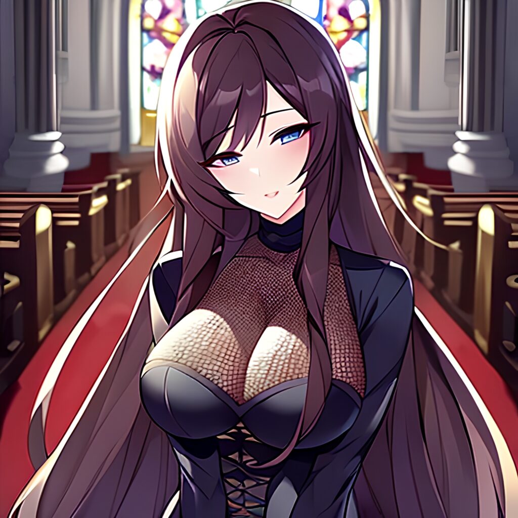 long hair church brunette fishnet messy hair woman