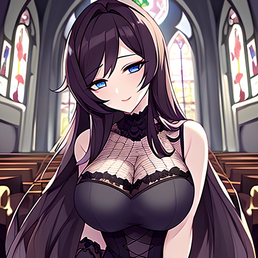 long hair church brunette fishnet woman messy hair