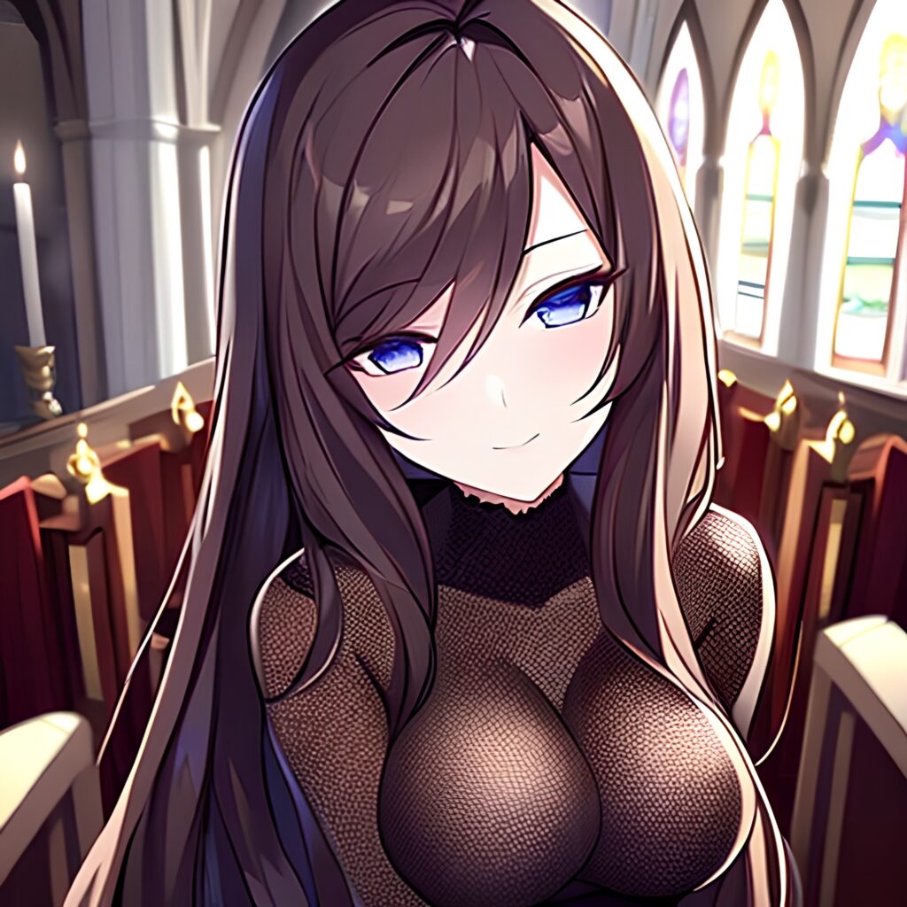 long hair church brunette fishnet woman messy hair 