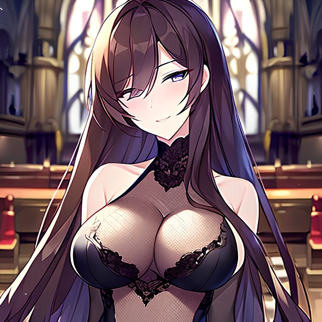 long hair church brunette messy hair fishnet woman 