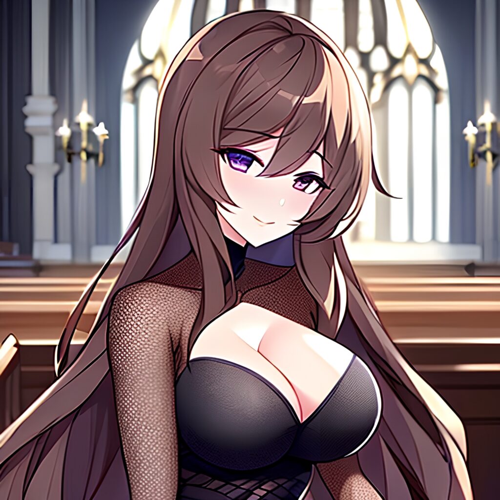 long hair church brunette messy hair fishnet woman 