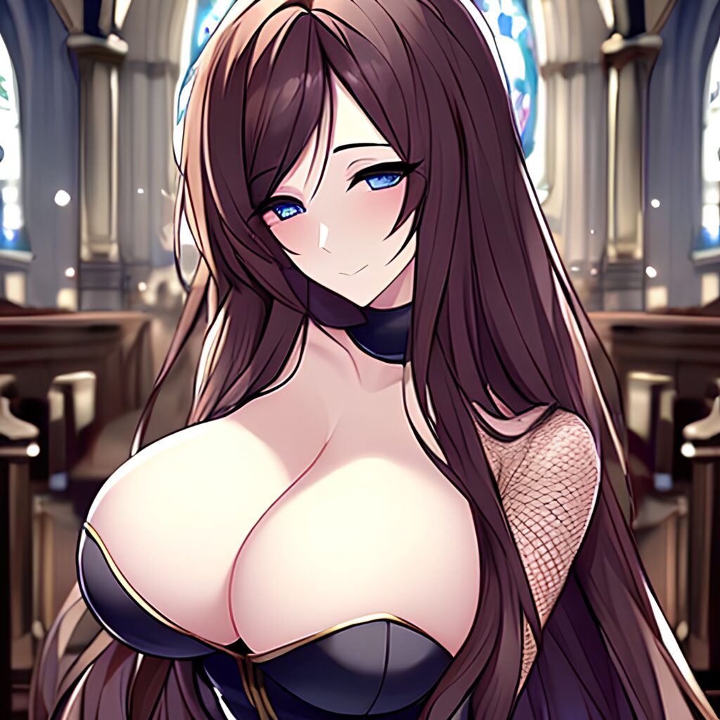 long hair church brunette messy hair fishnet woman