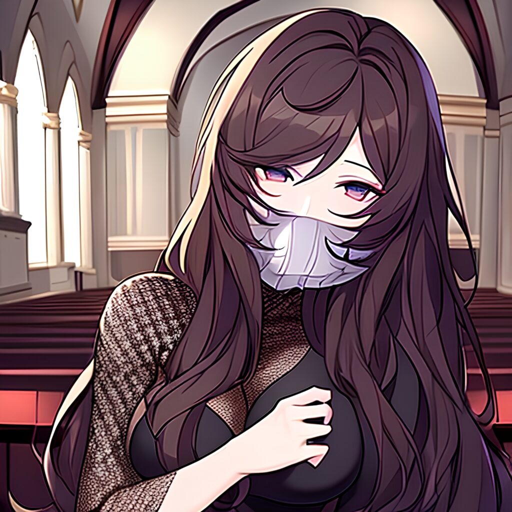 long hair church brunette messy hair fishnet woman