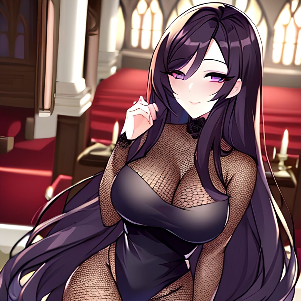 long hair church brunette messy hair fishnet woman 