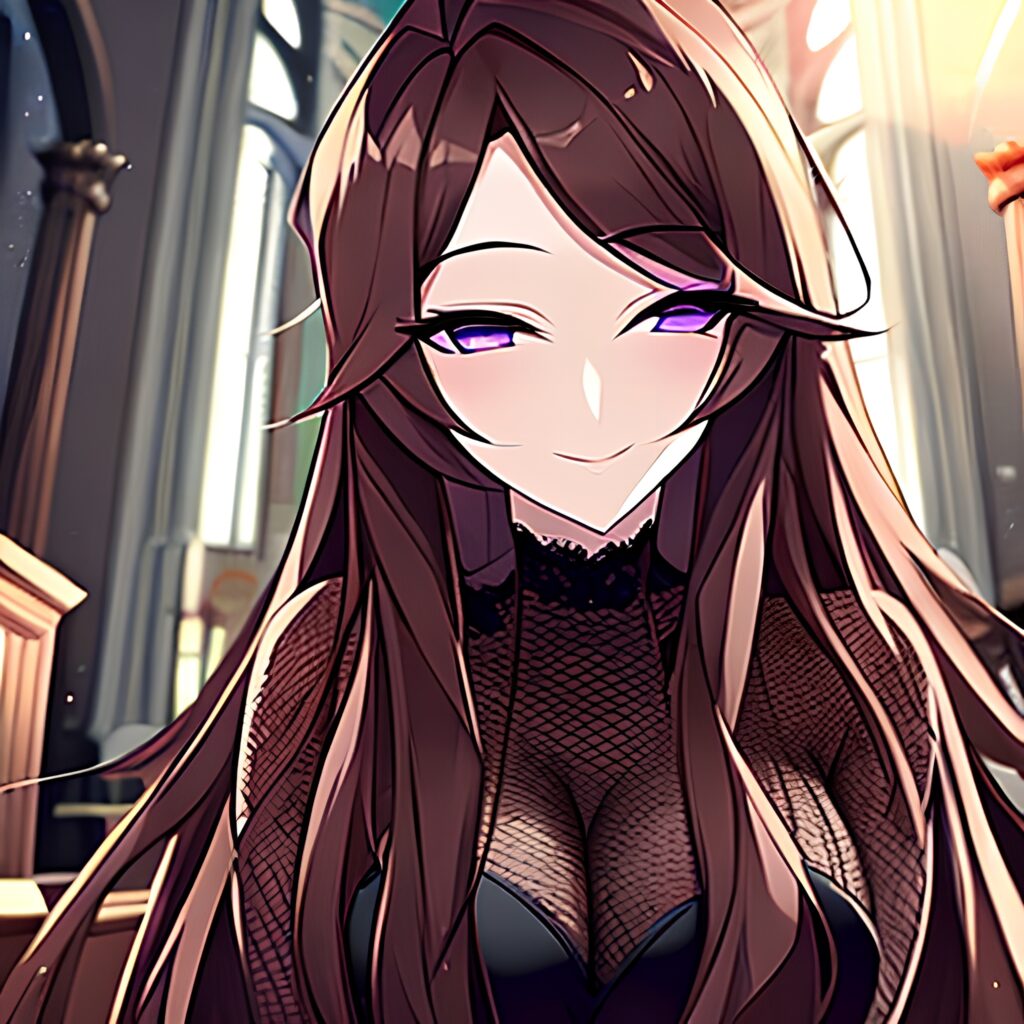 long hair church brunette messy hair woman fishnet