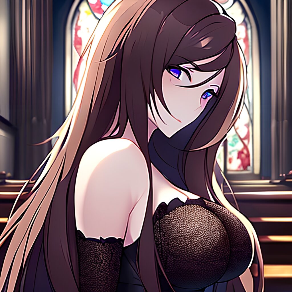 long hair church brunette messy hair woman fishnet 