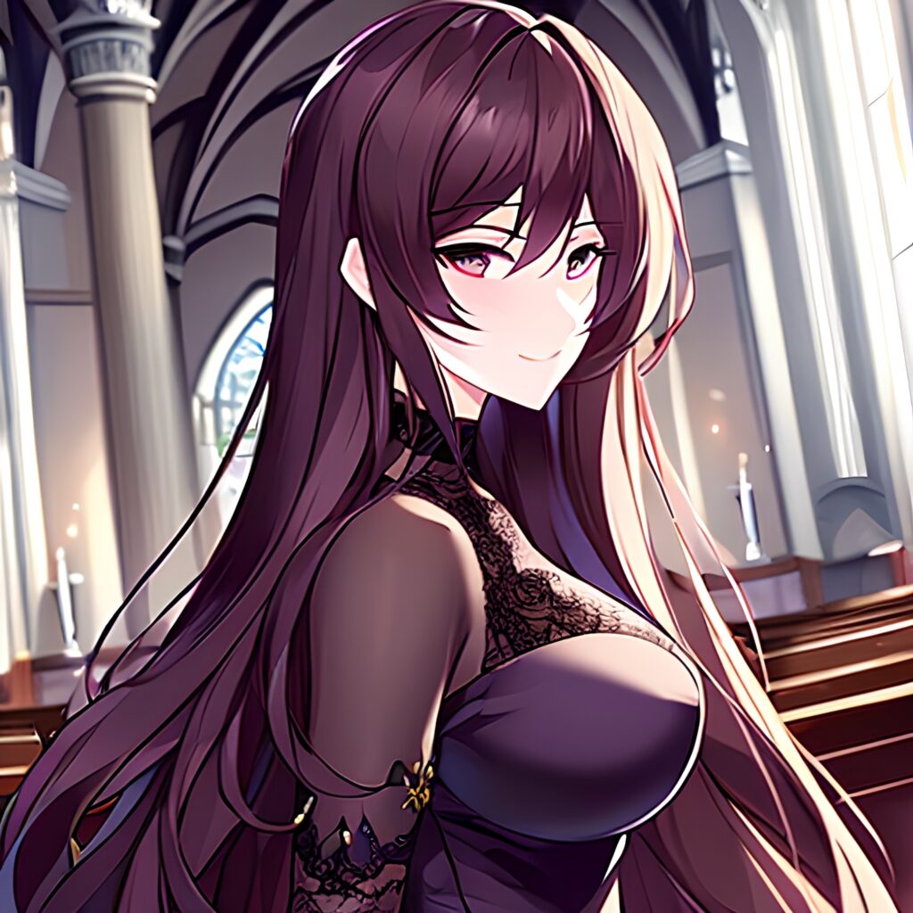 long hair church brunette messy hair woman fishnet