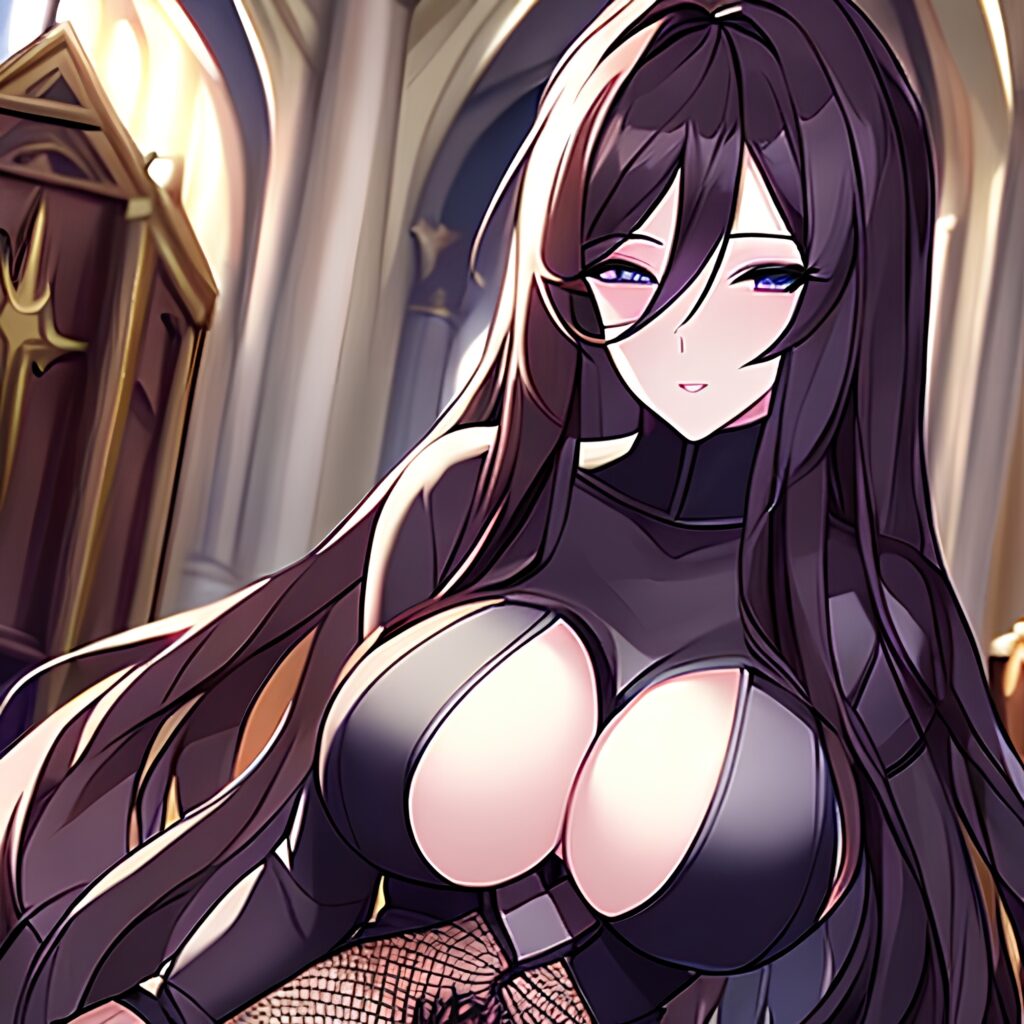 long hair church brunette woman fishnet messy hair 