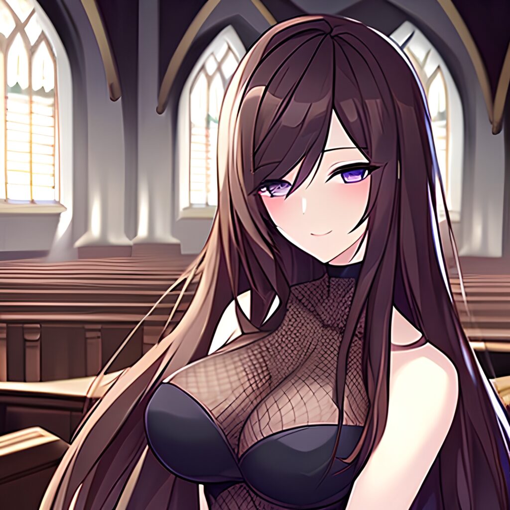 long hair church brunette woman fishnet messy hair 