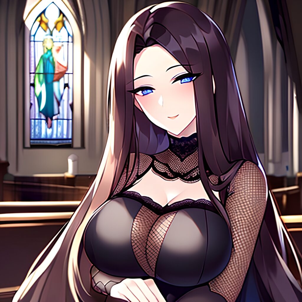 long hair church brunette woman fishnet messy hair 