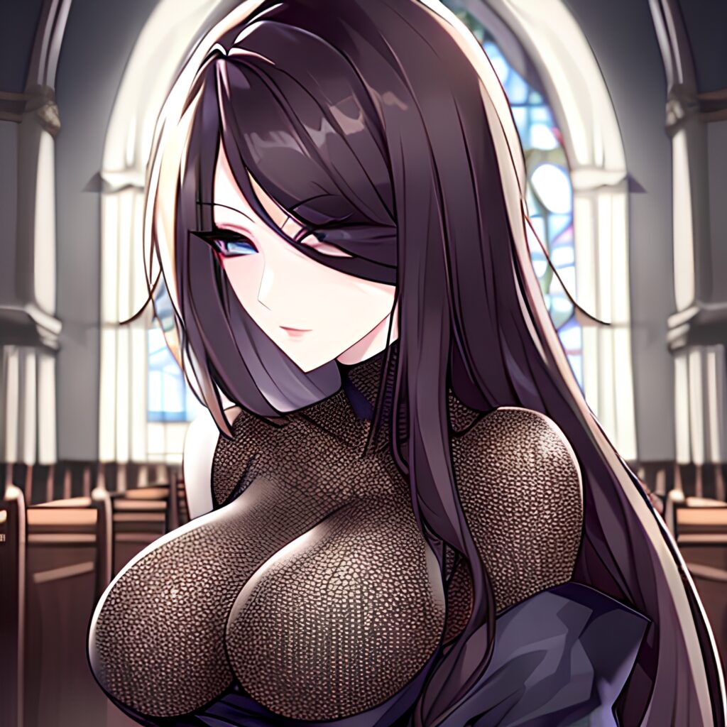 long hair church brunette woman fishnet messy hair 