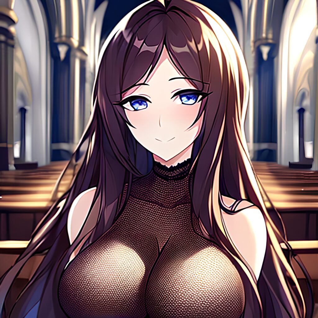 long hair church brunette woman fishnet messy hair