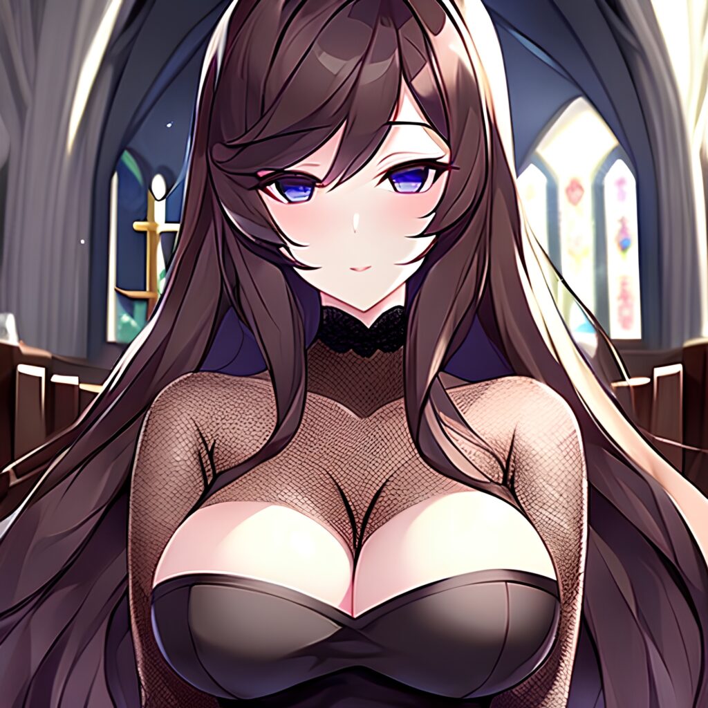 long hair church brunette woman fishnet messy hair