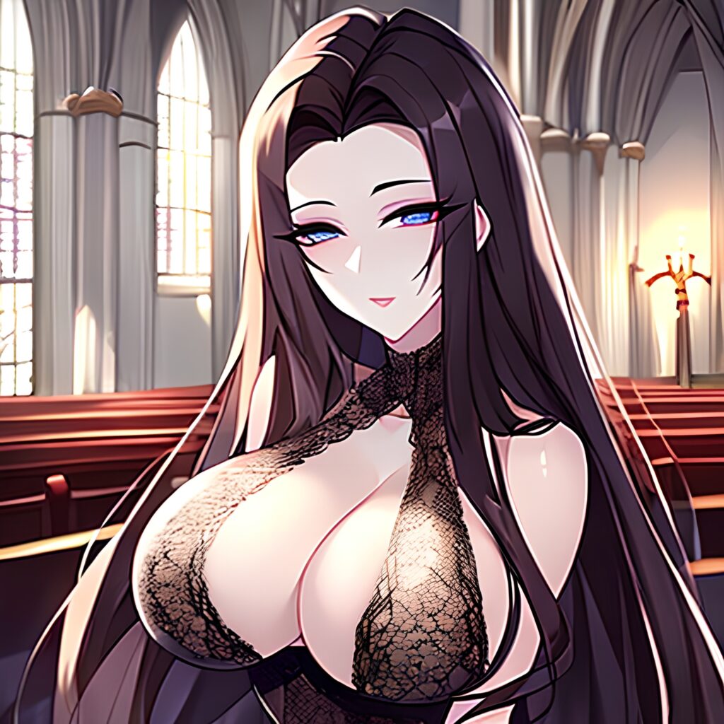 long hair church brunette woman messy hair fishnet