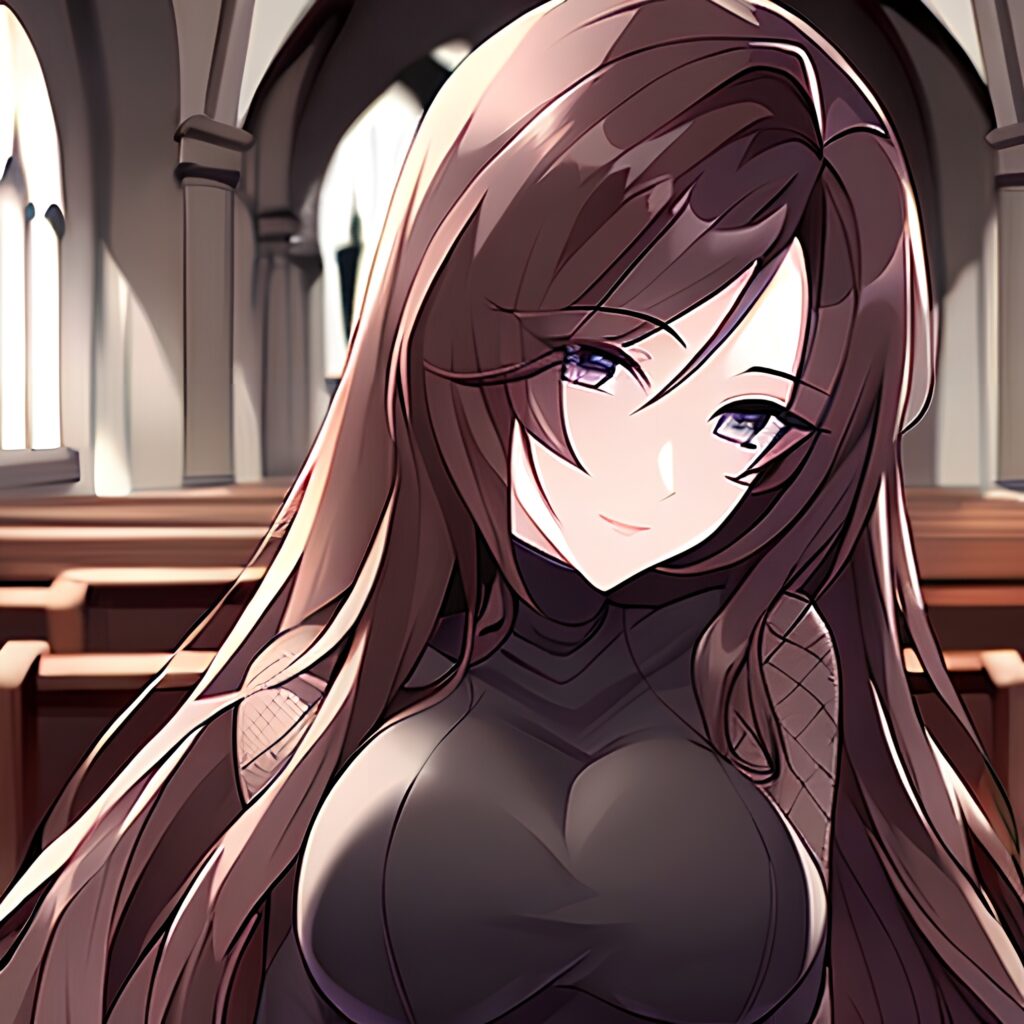 long hair church brunette woman messy hair fishnet 