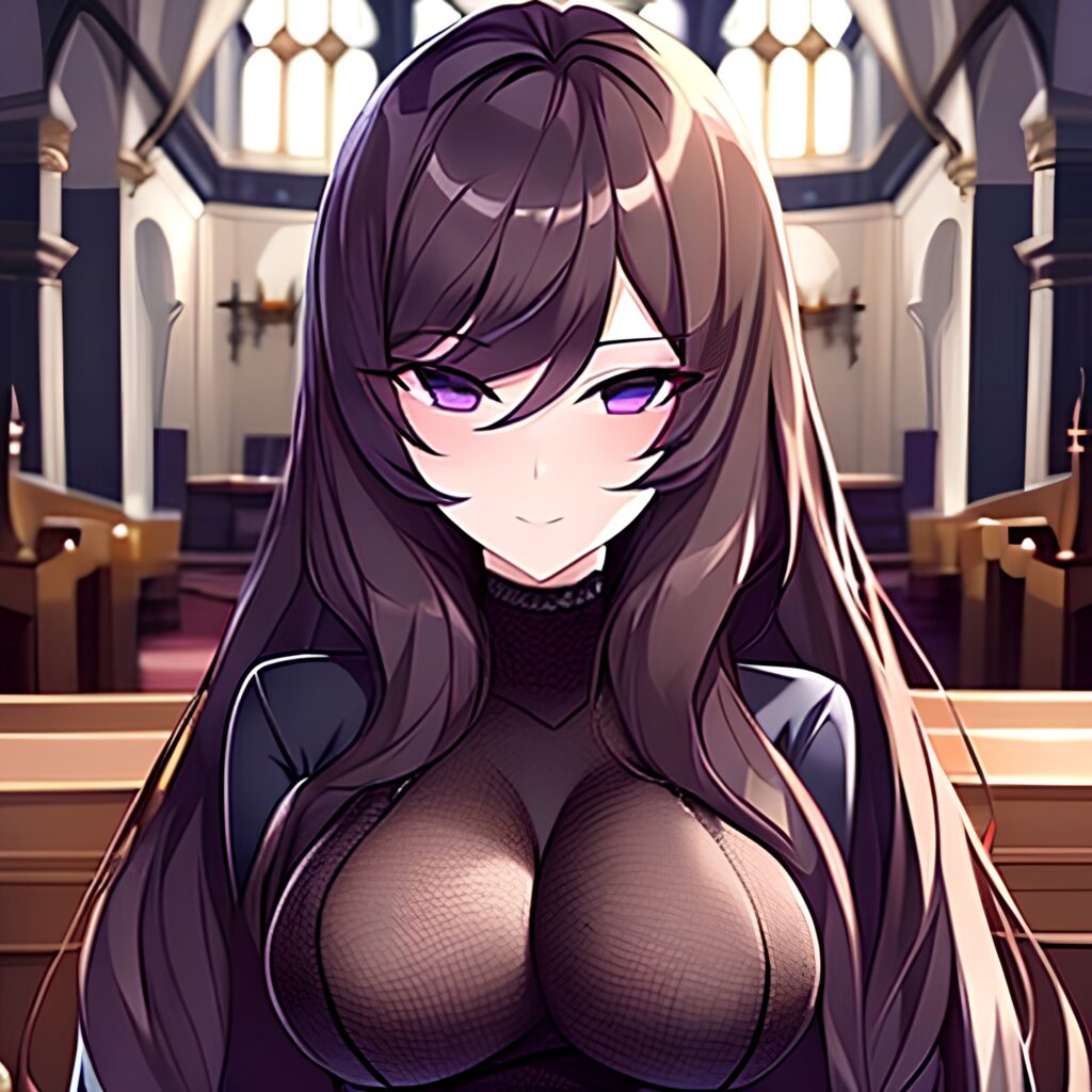long hair church brunette woman messy hair fishnet 
