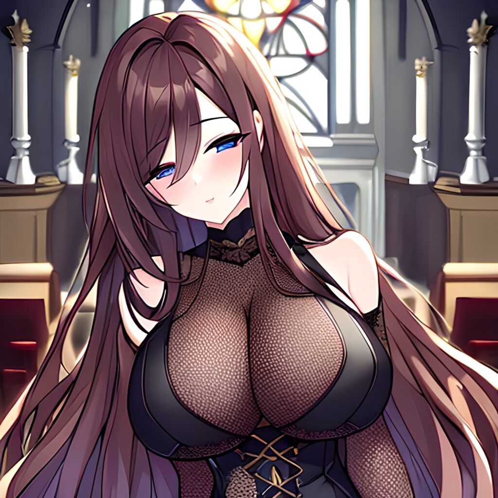 long hair church fishnet brunette messy hair woman