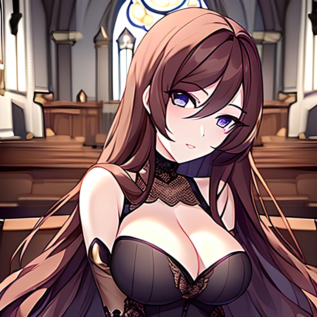 long hair church fishnet brunette messy hair woman 
