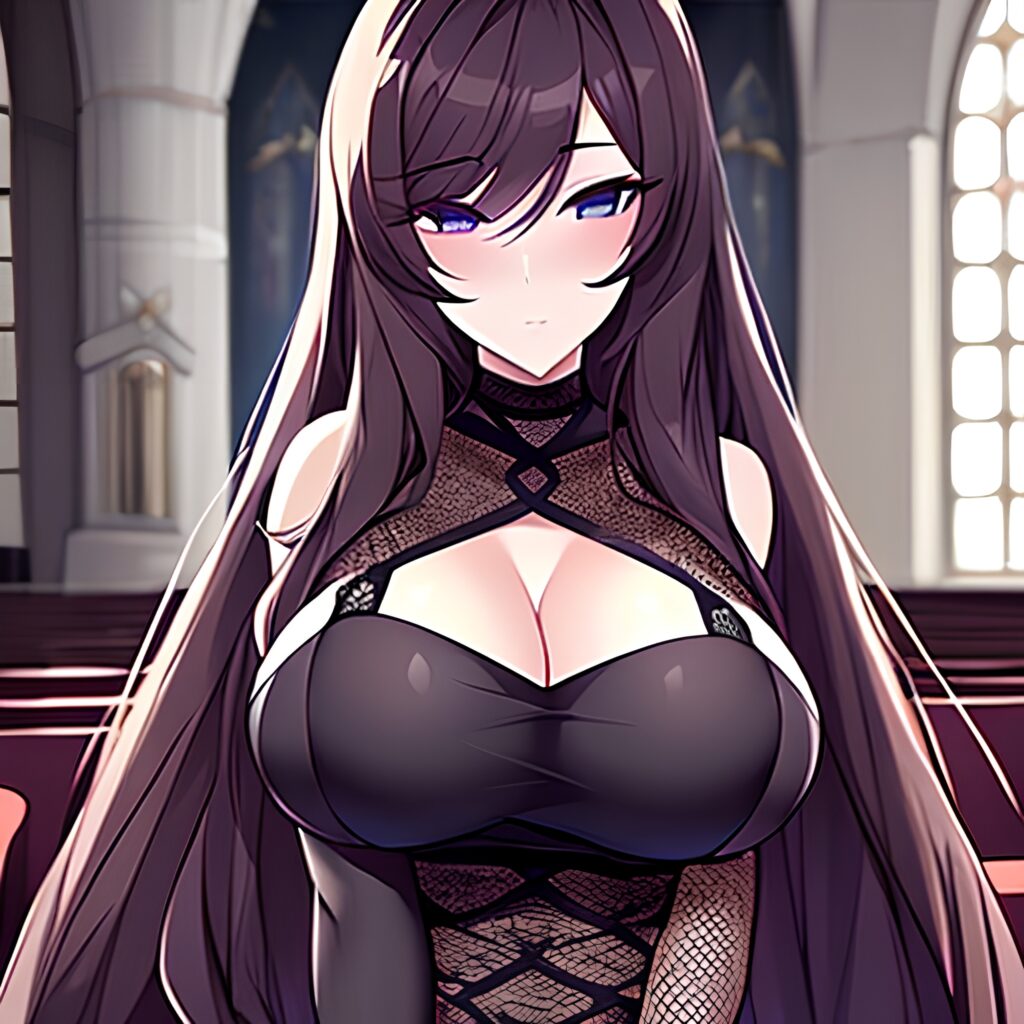 long hair church fishnet brunette messy hair woman 