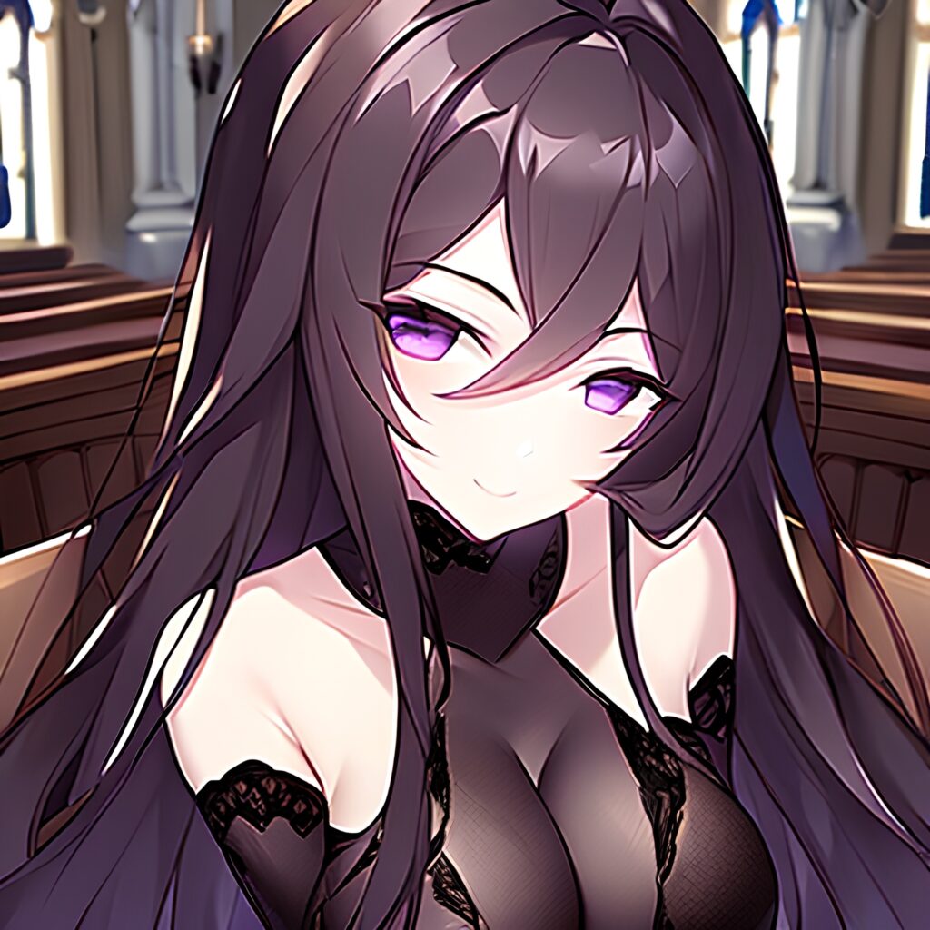 long hair church fishnet brunette messy hair woman 
