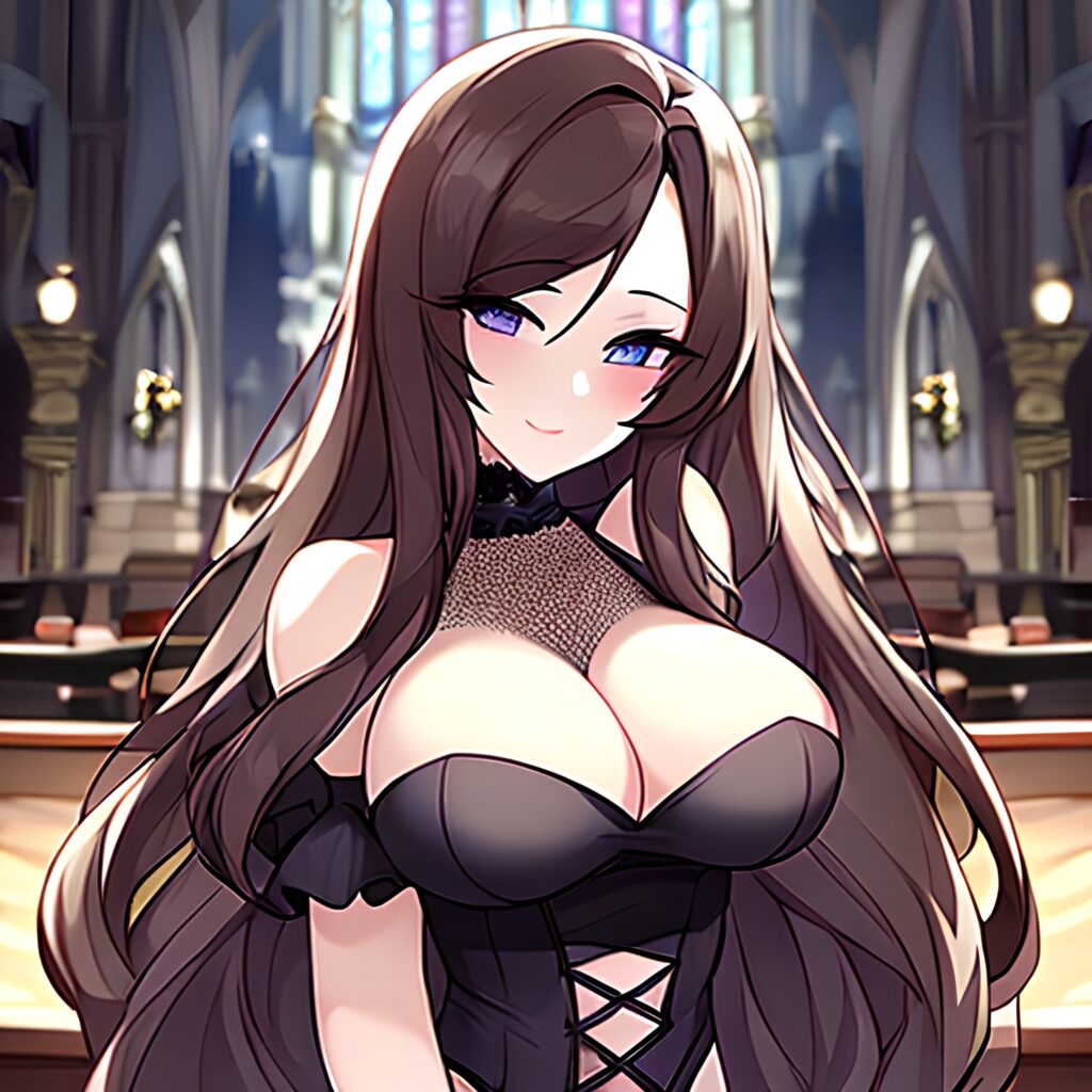 long hair church fishnet brunette woman messy hair 