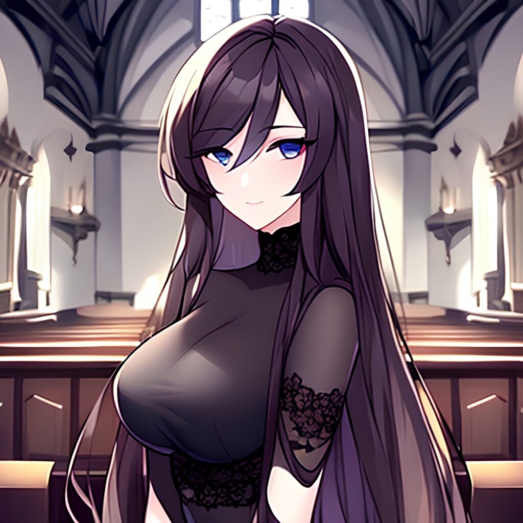long hair church fishnet brunette woman messy hair