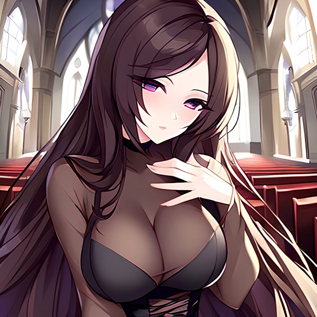 long hair church fishnet brunette woman messy hair 