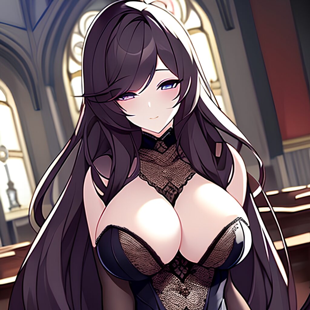 long hair church fishnet brunette woman messy hair
