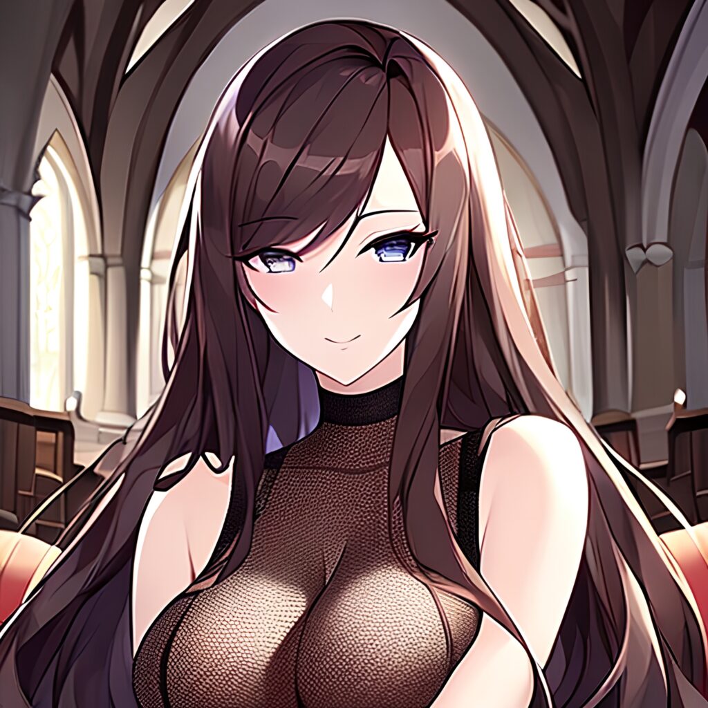 long hair church fishnet brunette woman messy hair