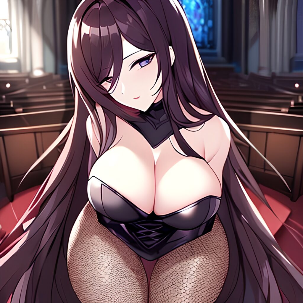 long hair church fishnet messy hair brunette woman 