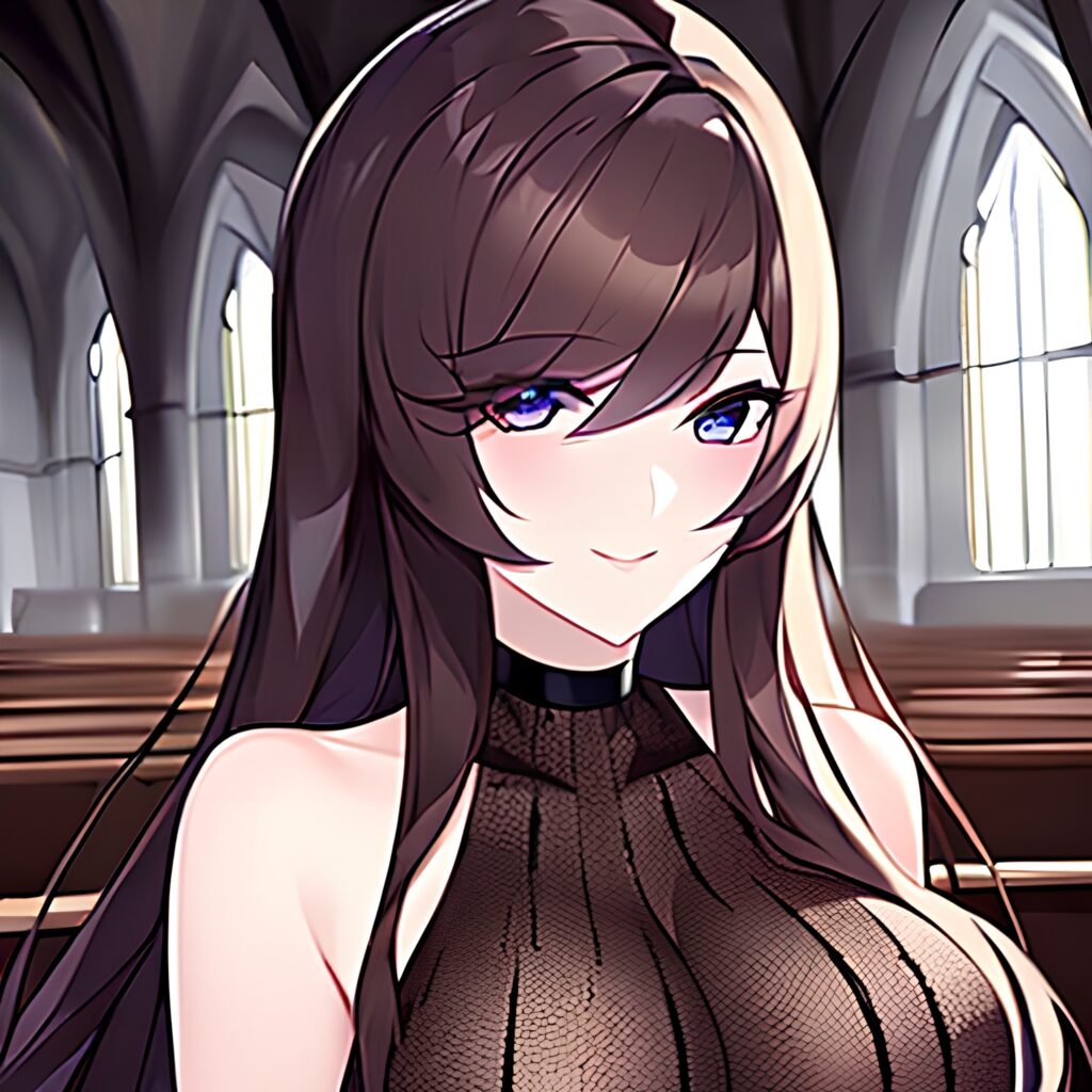 long hair church fishnet messy hair brunette woman