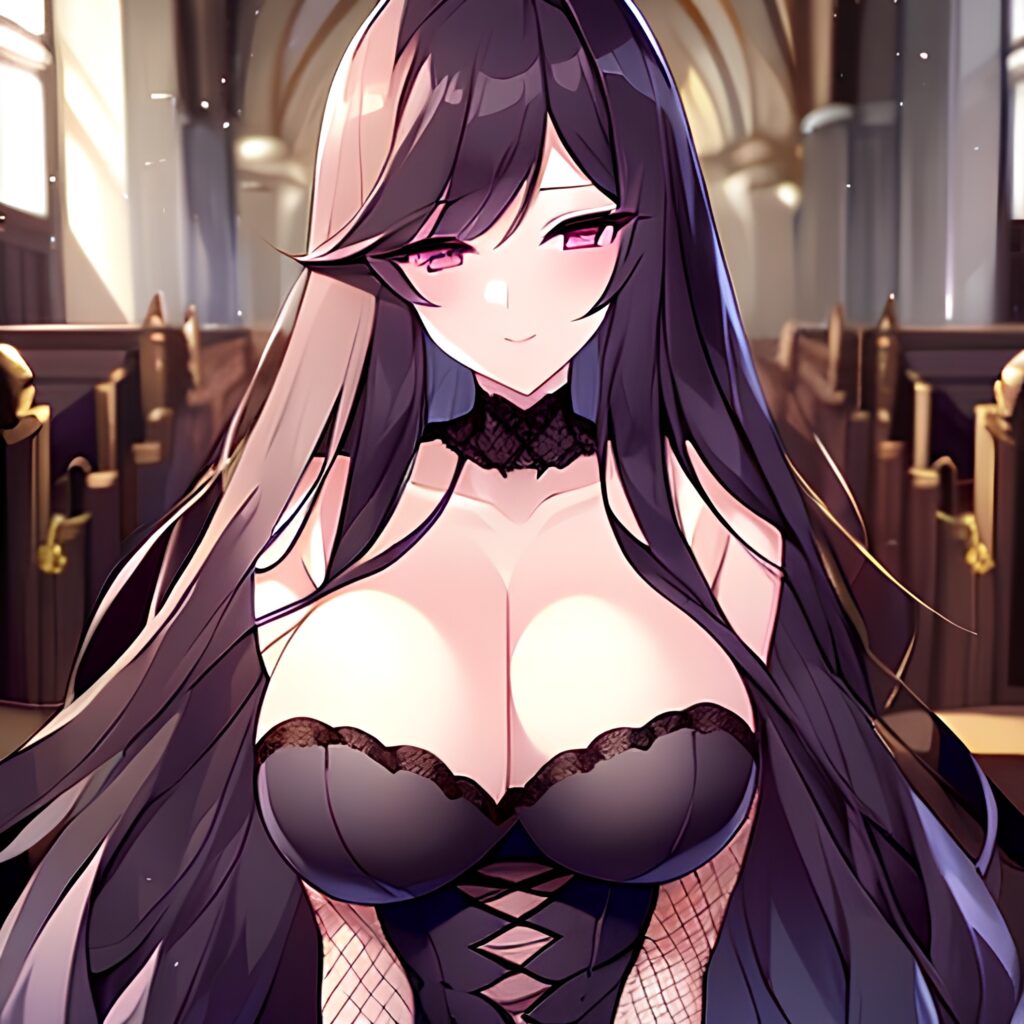 long hair church fishnet messy hair woman brunette